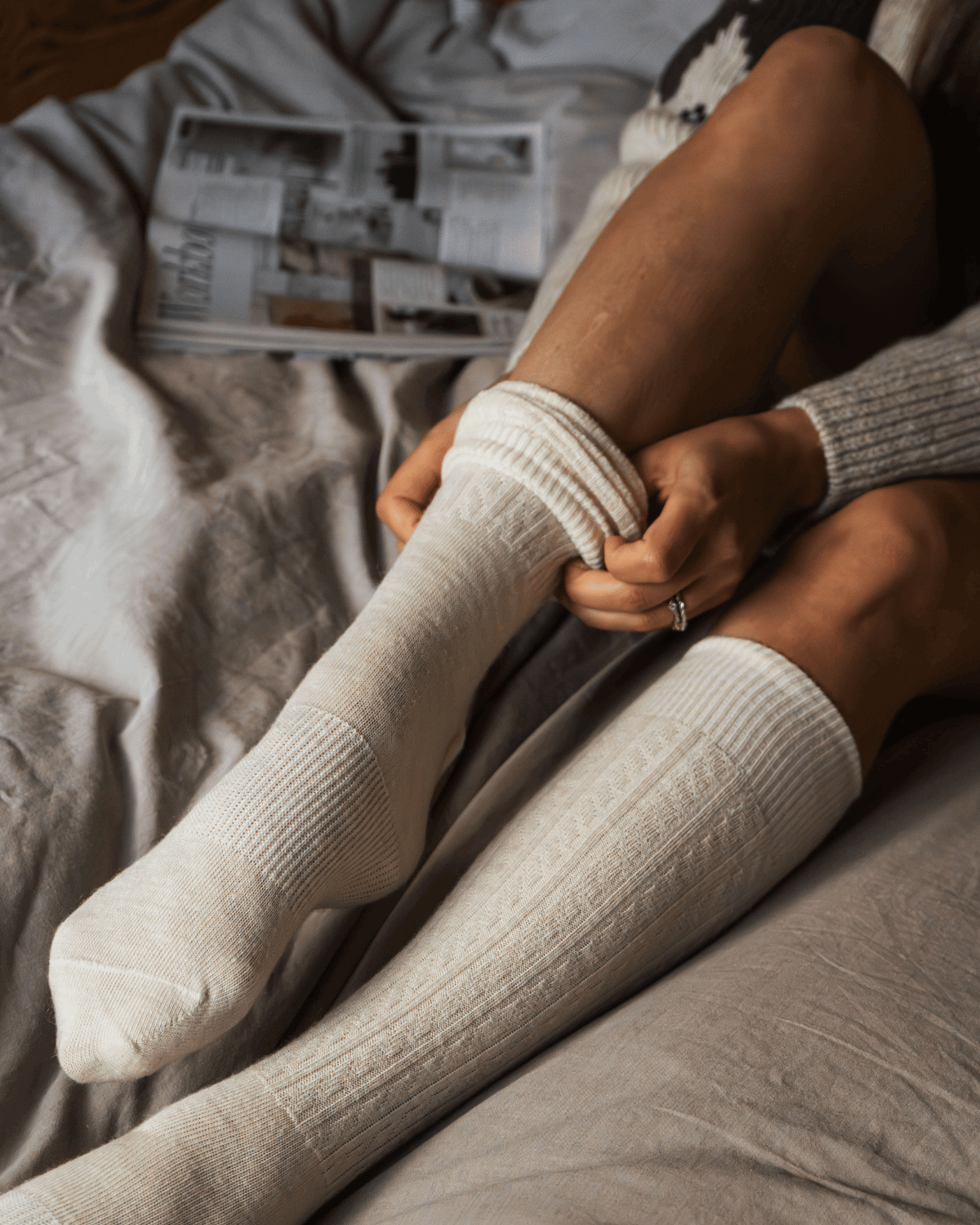 Mohair Wool Cable Knit Knee High Sock (+4 colors)