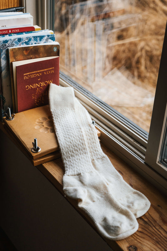 Natural White Cable Knit Knee High Sock