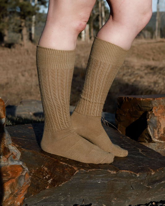 Botanically Dyed Cable Knit Knee High Sock